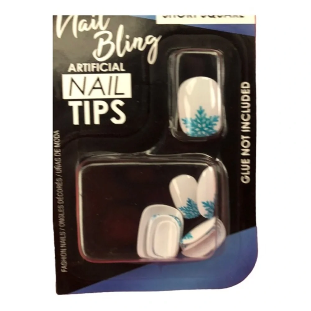 3‎ for $10 White square tip blue snowflake press-on nail extensions new FREE